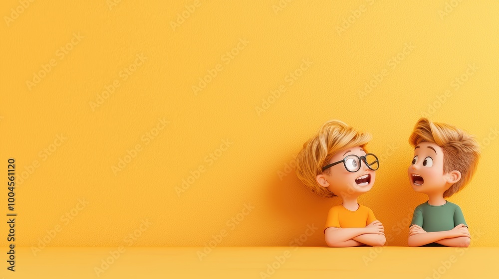 Happy Kids Laughing Together on a Yellow Background Happy Kids Laughing Together on a Yellow Background