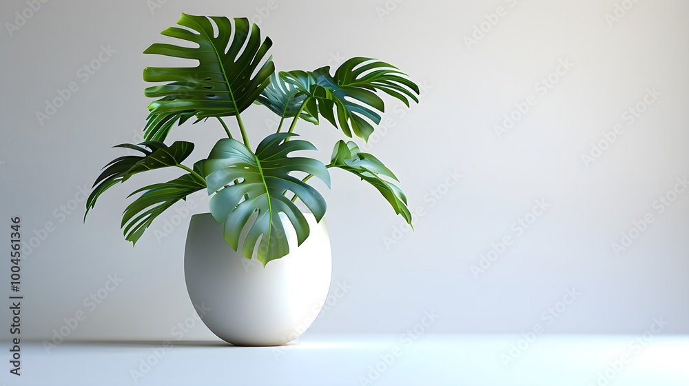 Modern Monstera Leaf Arrangement in White Pot Modern Monstera Leaf Arrangement in White Pot