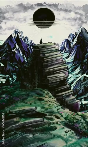 A mountain made by watercolor animation
