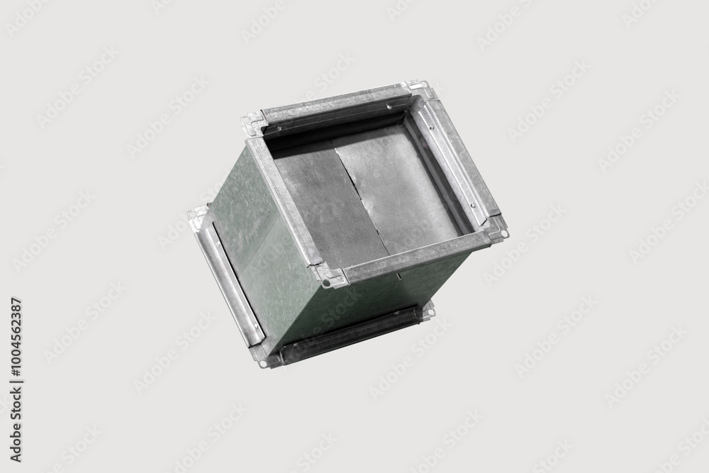 Supply and exhaust ventilation system. Universal rectangular metal air duct for ventilation systems. On a white background.