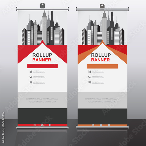 High-quality roll-up banner with modern cityscape, ideal for corporate events, trade shows, exhibitions, and marketing campaigns, making a strong visual impact.
