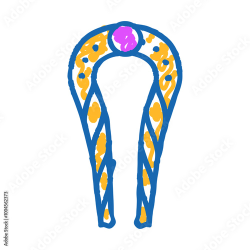 golden hair pin with gemstone doodle icon sketch vector. golden hair pin with gemstone sign. isolated symbol illustration