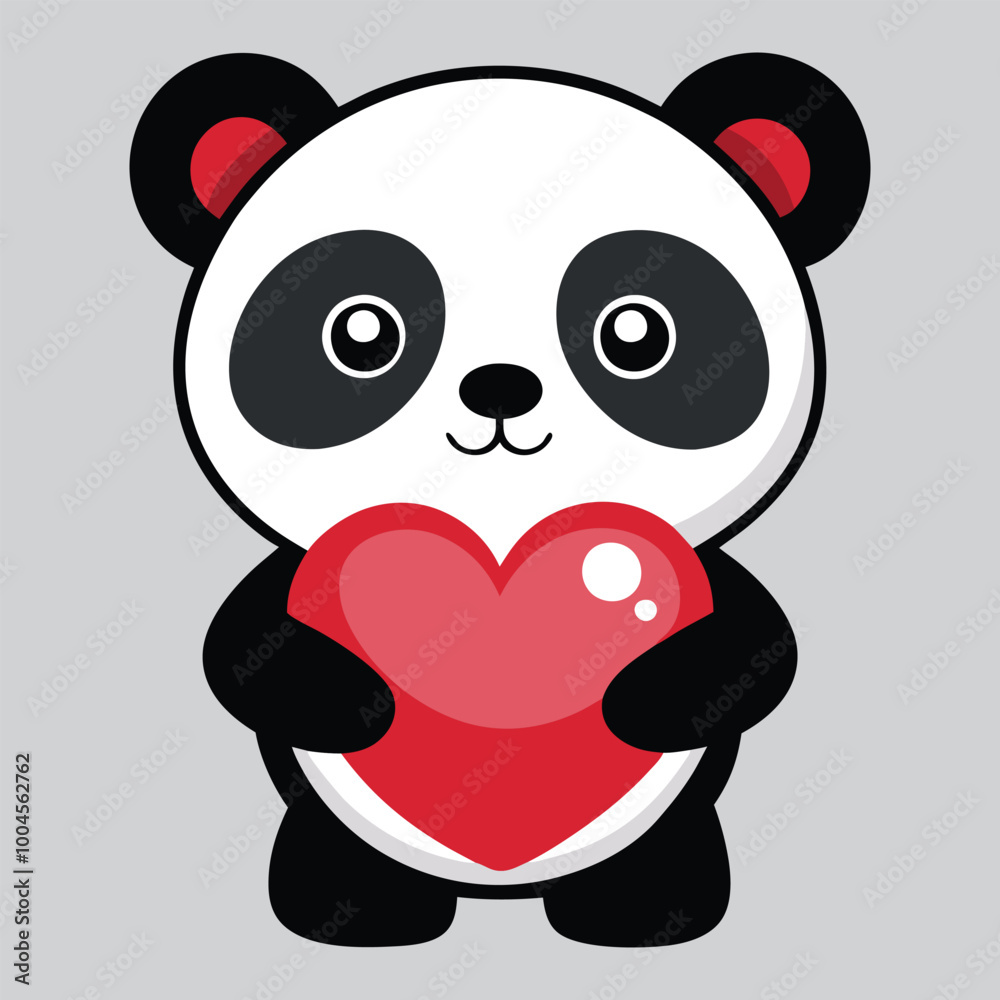 Obraz premium Cute Baby Panda Holding a Heart Icon Vector Illustration for Man's Adorable and Fun Projects.