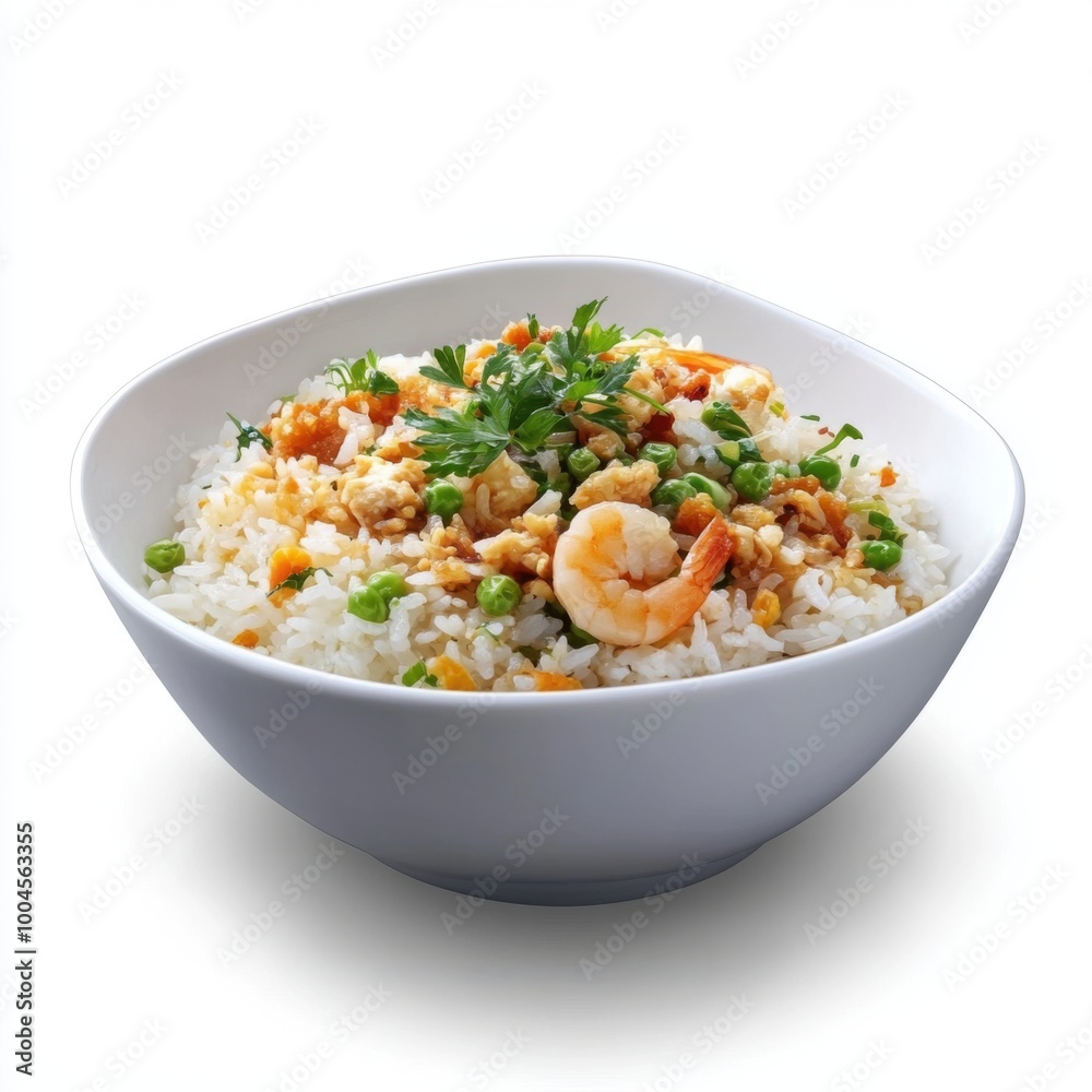 Delicious Shrimp Fried Rice in a White Bowl Delicious Shrimp Fried Rice in a White Bowl