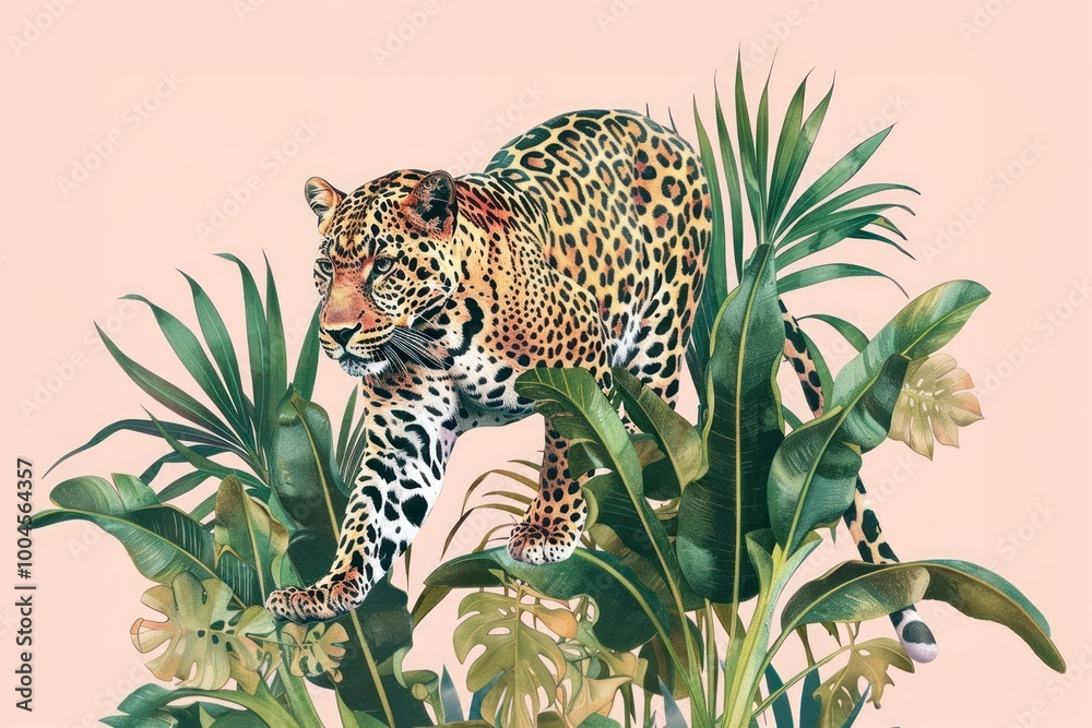 Naklejka premium Realistic hand drawing of Leopard leopard wildlife pattern.