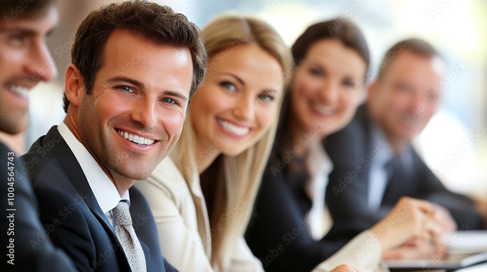 Smiling Business Professionals at a Conference Table Smiling Business Professionals at a Conference Table