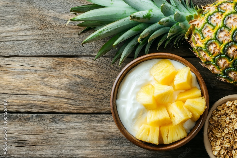 Yogurt With Pineapple and Granola for Breakfast