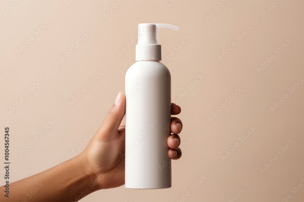 Spray bottle holding hand cosmetics. Spray bottle holding hand cosmetics.