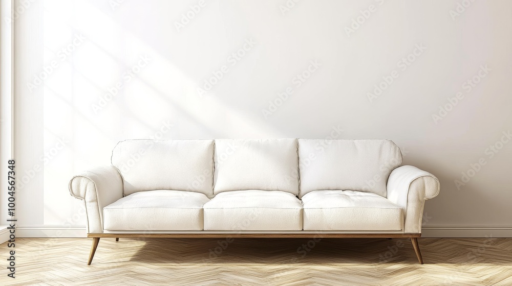 A sofa against a plain white wall. A sofa against a plain white wall.
