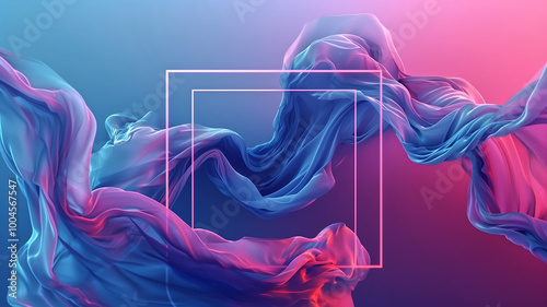 Abstract background featuring flowing, colorful fabric like shapes in shades of blue and pink, creating dynamic and vibrant visual experience. 