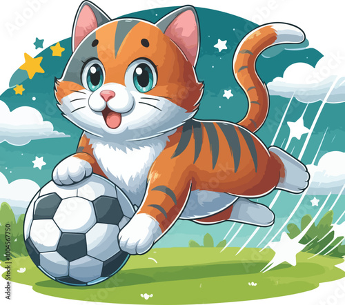 a cat playing soocer vector