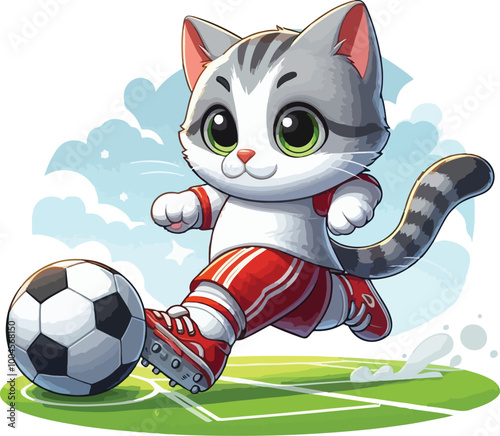 a cat playing soocer vector