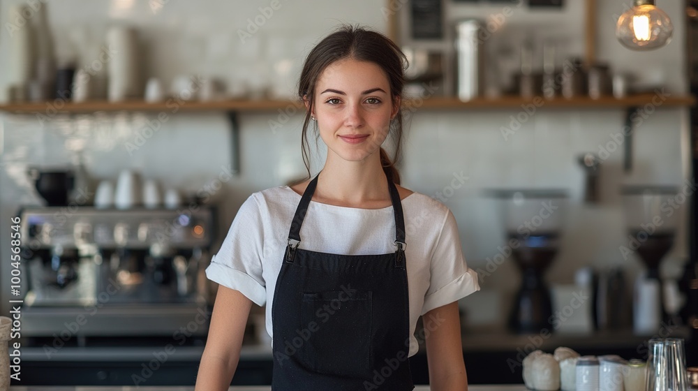 Young Barista Smiling in Modern Coffee Shop