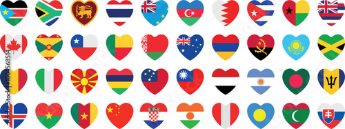 National flags in heart shape. National flags set. World flags