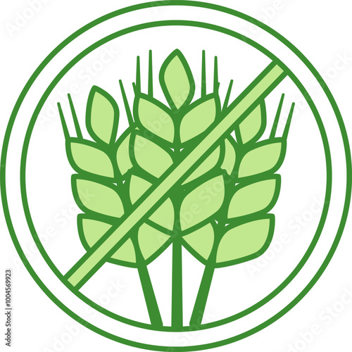 Green Label No Wheat. Vector Icon. Gluten Free Food. Organic, Allergen Free. Cat's Food Properties. Food Packaging Sticker