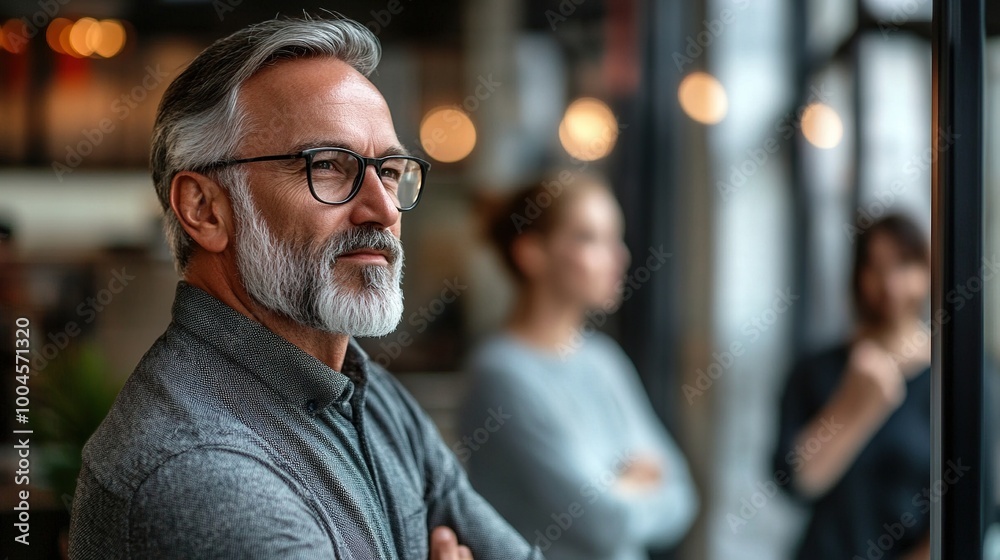 Thoughtful Mature Man in Modern Workspace Thoughtful Mature Man in Modern Workspace