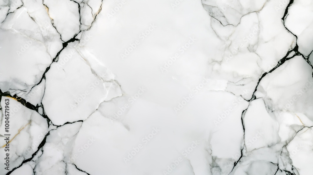 Elegant white marble surface featuring dramatic black veining patterns, perfect for background use in design and decoration projects. Elegant white marble surface featuring dramatic black veining patterns, perfect for background use in design and decoration projects.