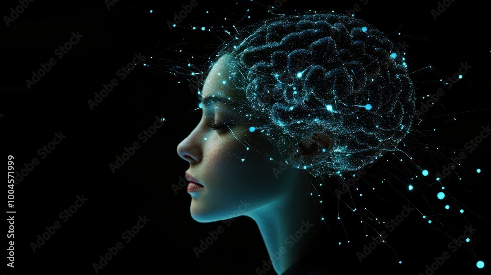 A futuristic profile of a woman with a digital brain overlay, representing technology and neuroscience innovation. A futuristic profile of a woman with a digital brain overlay, representing technology and neuroscience innovation.