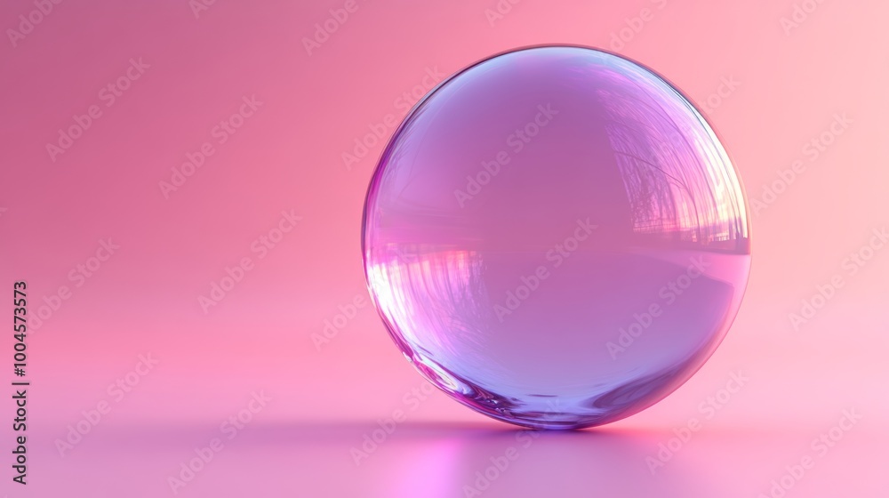 Crystal ball with reflective surface on a pink background, abstract concept Crystal ball with reflective surface on a pink background, abstract concept