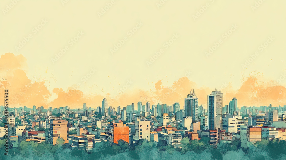 Fototapeta premium San Salvador, El Salvador, color pen pencil hand-drawn effect drawing illustration for travel poster, card, wallpaper, backdrop or banner. Modern, clear, artistic and simple