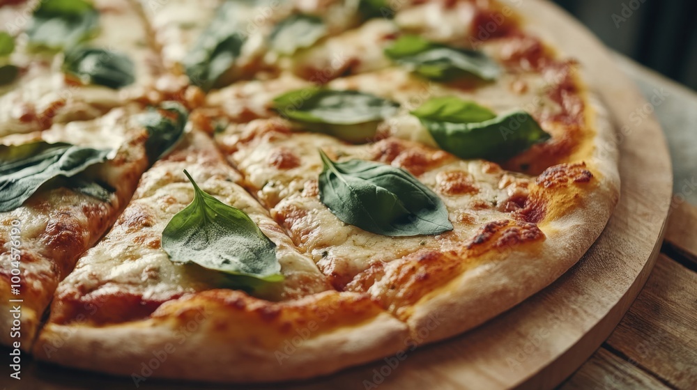 Delicious pizza margherita resting on wooden board Delicious pizza margherita resting on wooden board