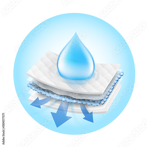 Absorbent multi-layer breathable diaper, napkins, pants, changing mat and other hygiene product. Vector illustration. Isolated on white background. EPS10.	