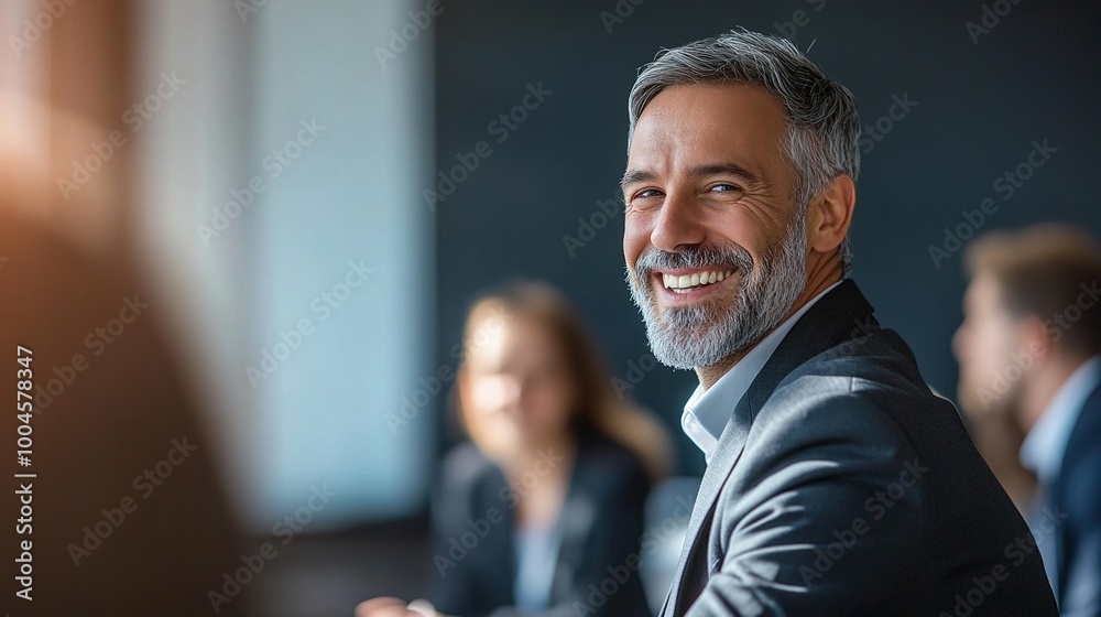 Professional Man Smiling in Office Environment Professional Man Smiling in Office Environment