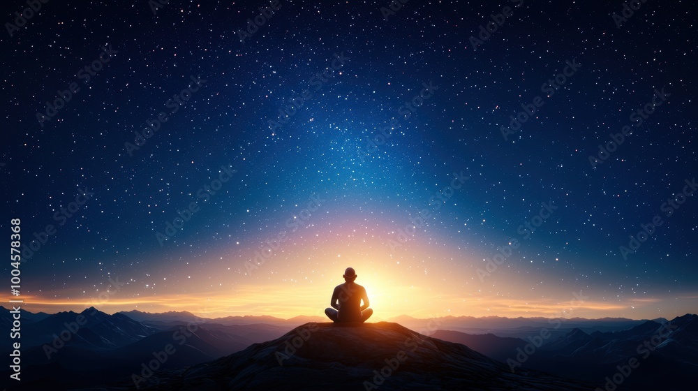 Serene Silhouette Under Starry Sky at Dusk Serene Silhouette Under Starry Sky at Dusk