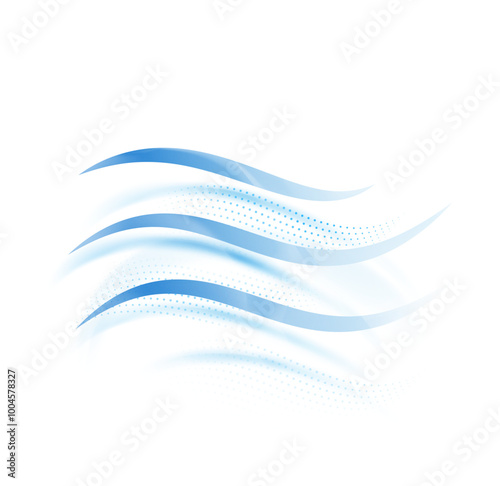 Abstract blue waves for air flow. Vector illustration isolated on white background. Can be use for your design, package, adv. EPS10.