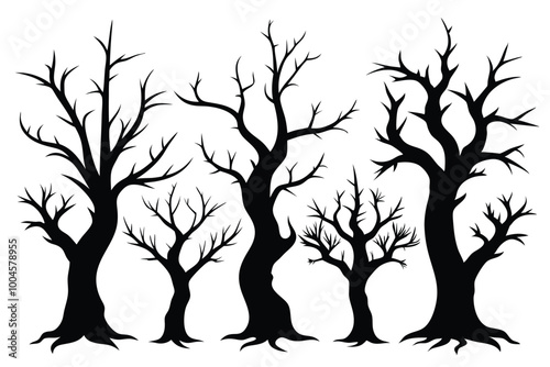 Set of dead wild tree vector silhouette on white background