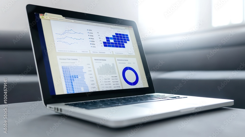 Laptop with Charts and Graphs on Screen Laptop with Charts and Graphs on Screen