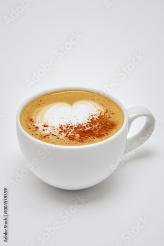 Heartfelt Cappuccino: Indulge in the aromatic warmth of a perfectly crafted cappuccino, adorned with a delicate heart-shaped latte art and a sprinkle of cinnamon.