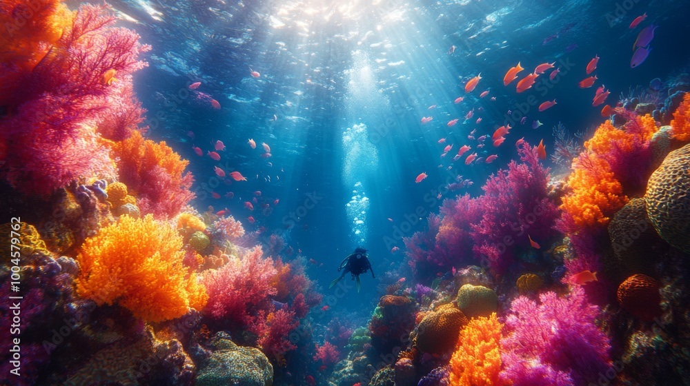 Vibrant Underwater Coral Reef with Diver Vibrant Underwater Coral Reef with Diver
