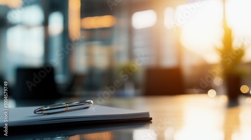 Pen and Notebook on a Desk in Office Setting