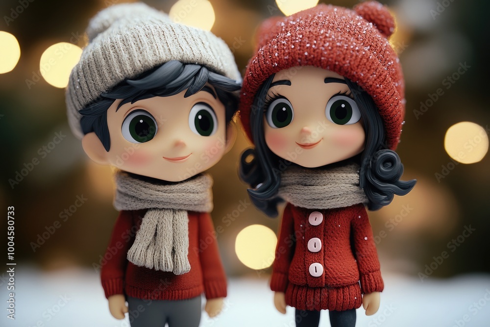 Cute Figurines in Winter Sweaters and Knit Hats Cute Figurines in Winter Sweaters and Knit Hats