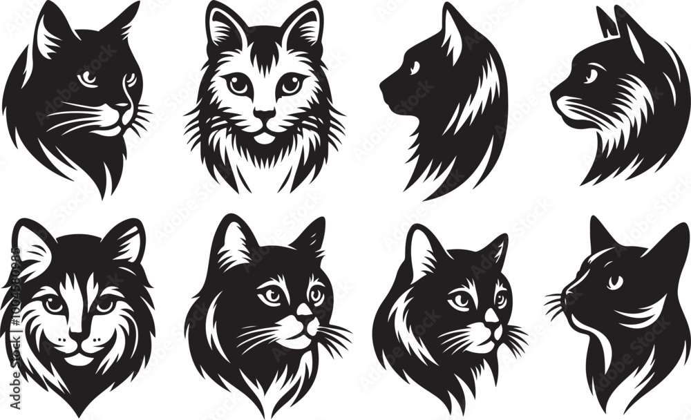 cat head vector set cat head vector set