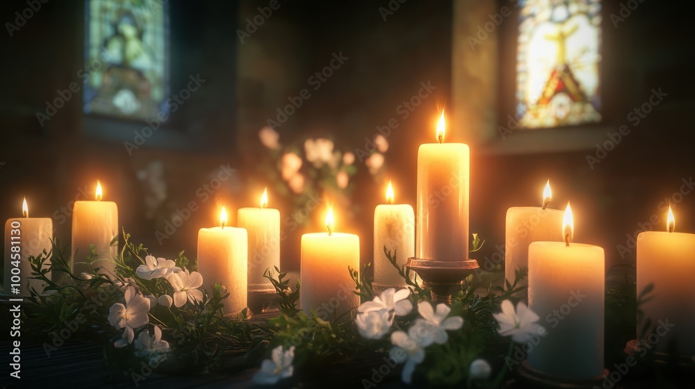 First Holy Communion, white burning candles First Holy Communion, white burning candles