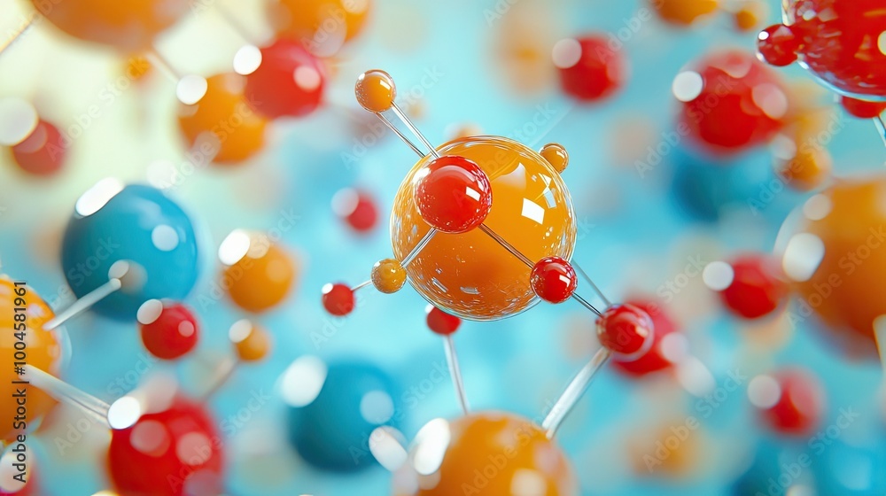 Abstract colorful molecule model with spheres connected by thin rods. Abstract colorful molecule model with spheres connected by thin rods.