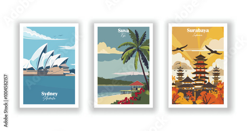 Surabaya, Indonesia, Surabaya, Indonesia, Australia - Vintage travel poster. Vector illustration. High quality prints