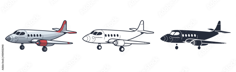 Airplane vector illustration, outline, silhouette, icon design on white background Airplane vector illustration, outline, silhouette, icon design on white background