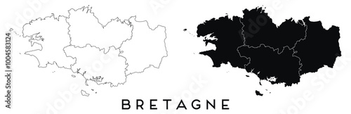 Bretagne map of regions districts vector black on white and outline