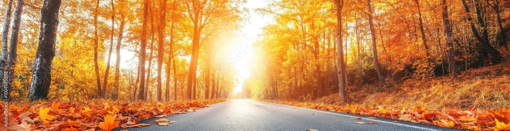 Close up view of long deserted asphalt road with beautiful autumn trees forest background wallpaper AI generated image Close up view of long deserted asphalt road with beautiful autumn trees forest background wallpaper AI generated image