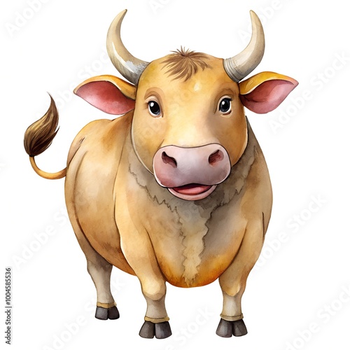 Watercolor hand drawn Bull on white background