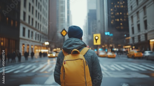 Urban Wanderer: A Man Walks Through the City Streets