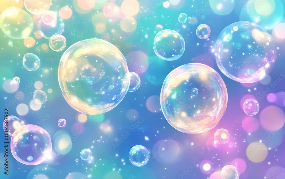 Background illustration with floating soap bubbles, generative ai Background illustration with floating soap bubbles, generative ai