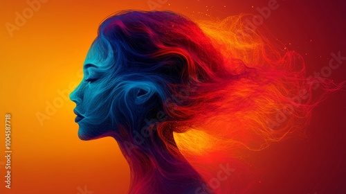 Colorful surreal portrait of woman with flowing