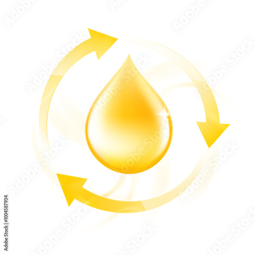 Gold oil drop with arrows. Vector illustration isolated on white background. Ready for use in your design, infographic, presentation. EPS10.