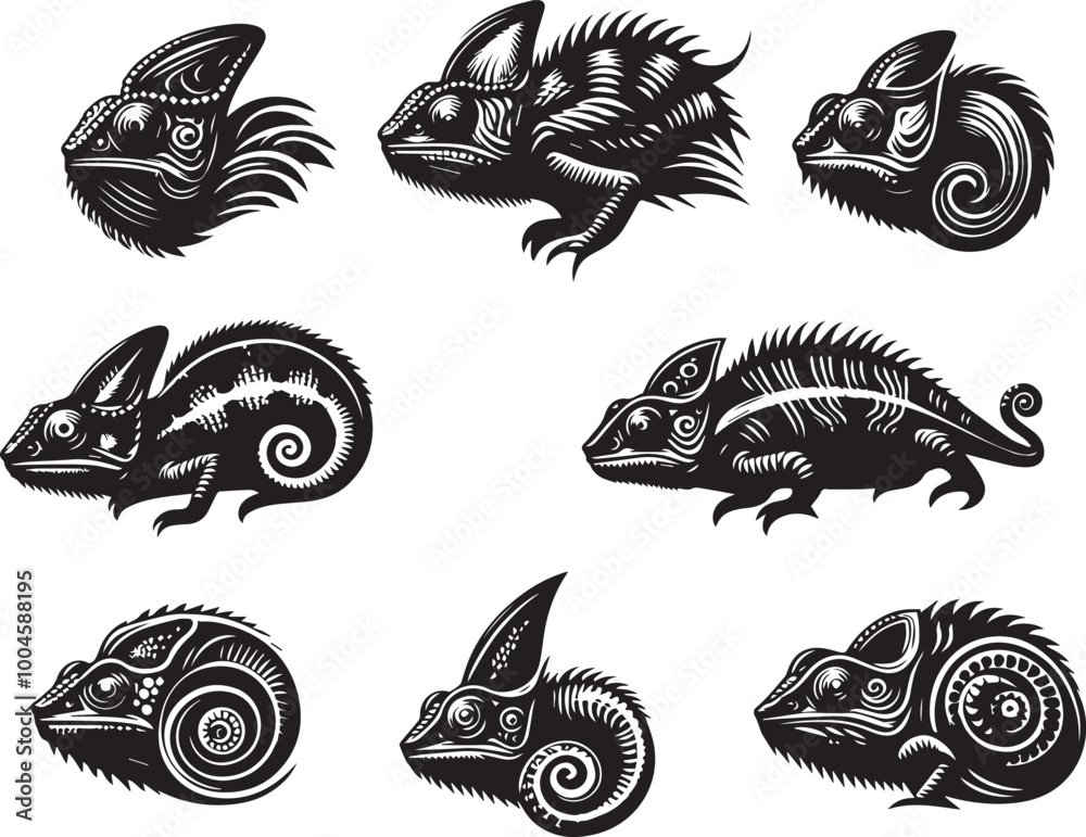Fototapeta premium chameleon head vector set