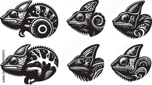 chameleon head vector set