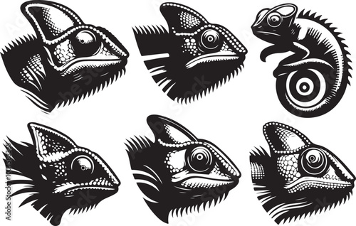 chameleon head vector set